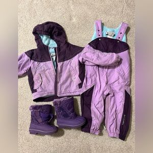 Columbia 2t girls snow suit and 5/6 boots